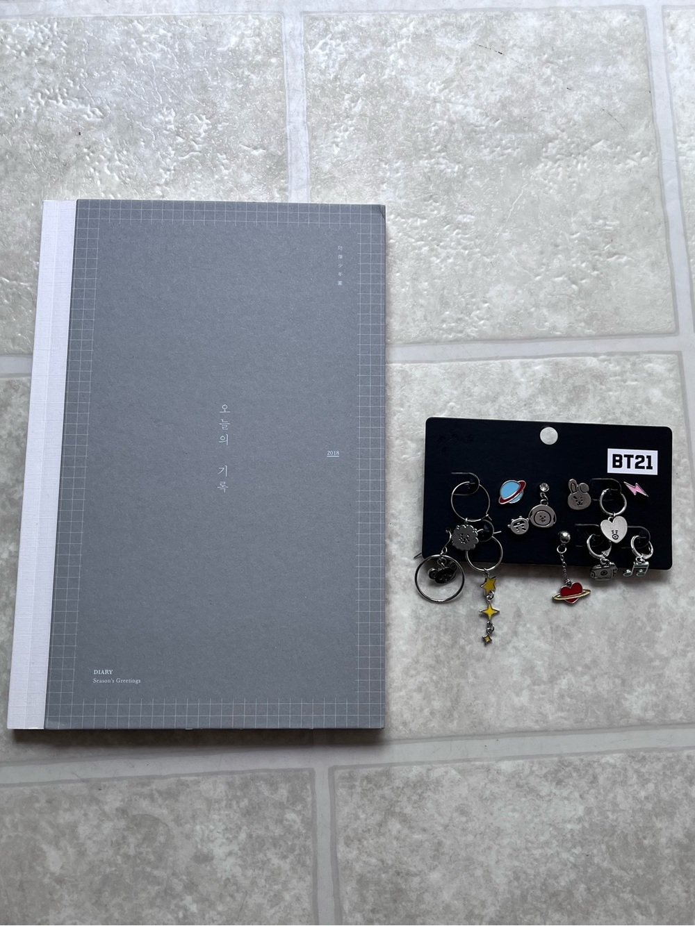BTS 2018 Season's Greetings Diary With BT21 Pierced Earrings